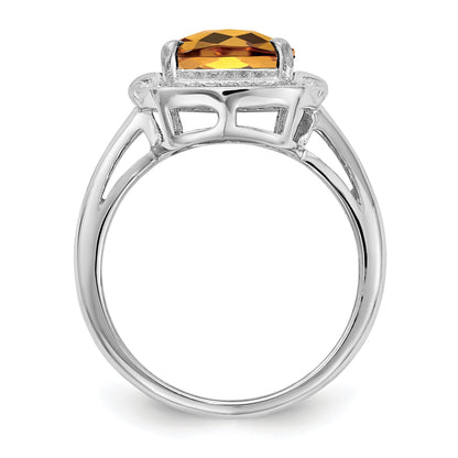 Sterlingsilber Rhodium Diamant & Karo Schliff Whiskey Quarz Ring