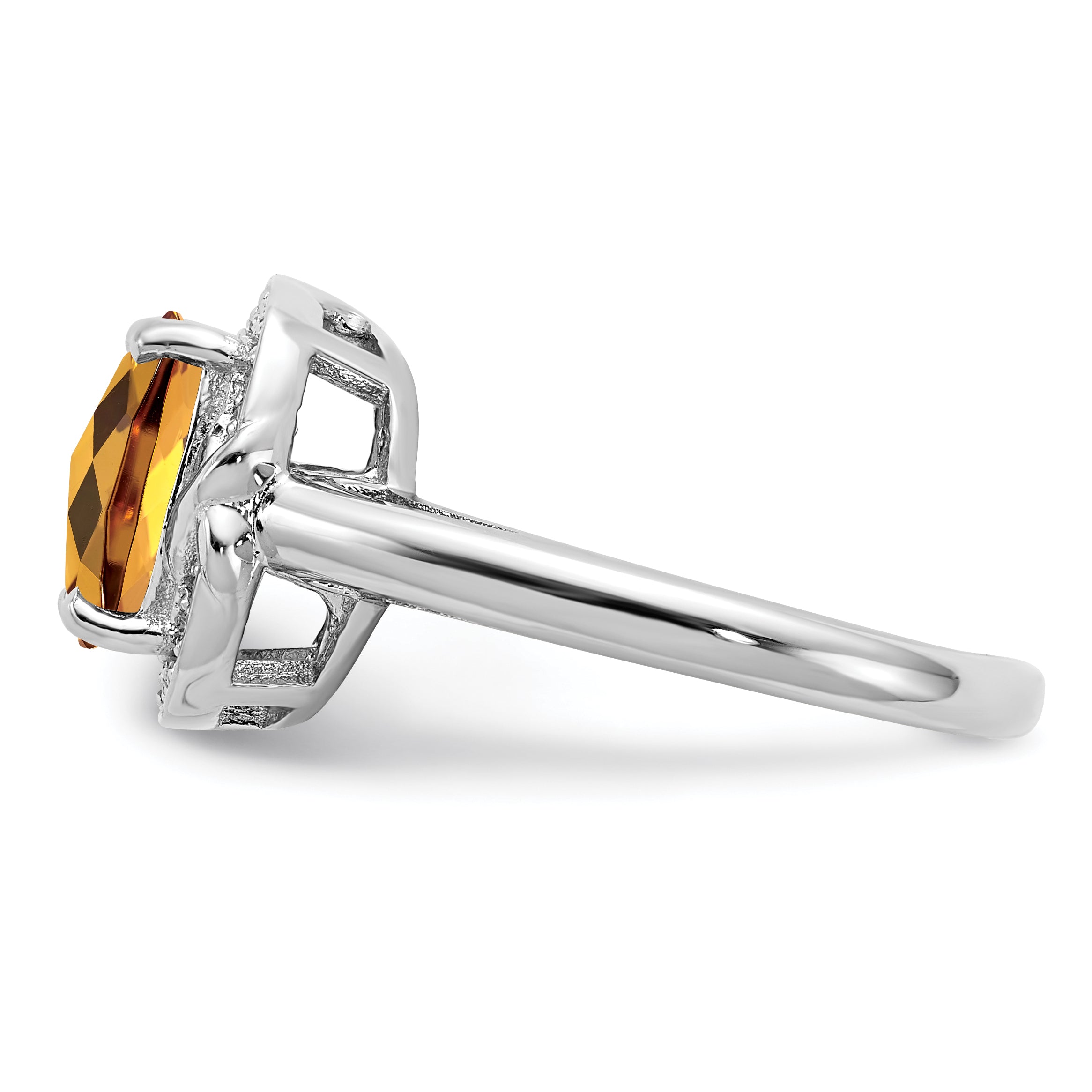 Sterlingsilber Rhodium Diamant & Karo Schliff Whiskey Quarz Ring