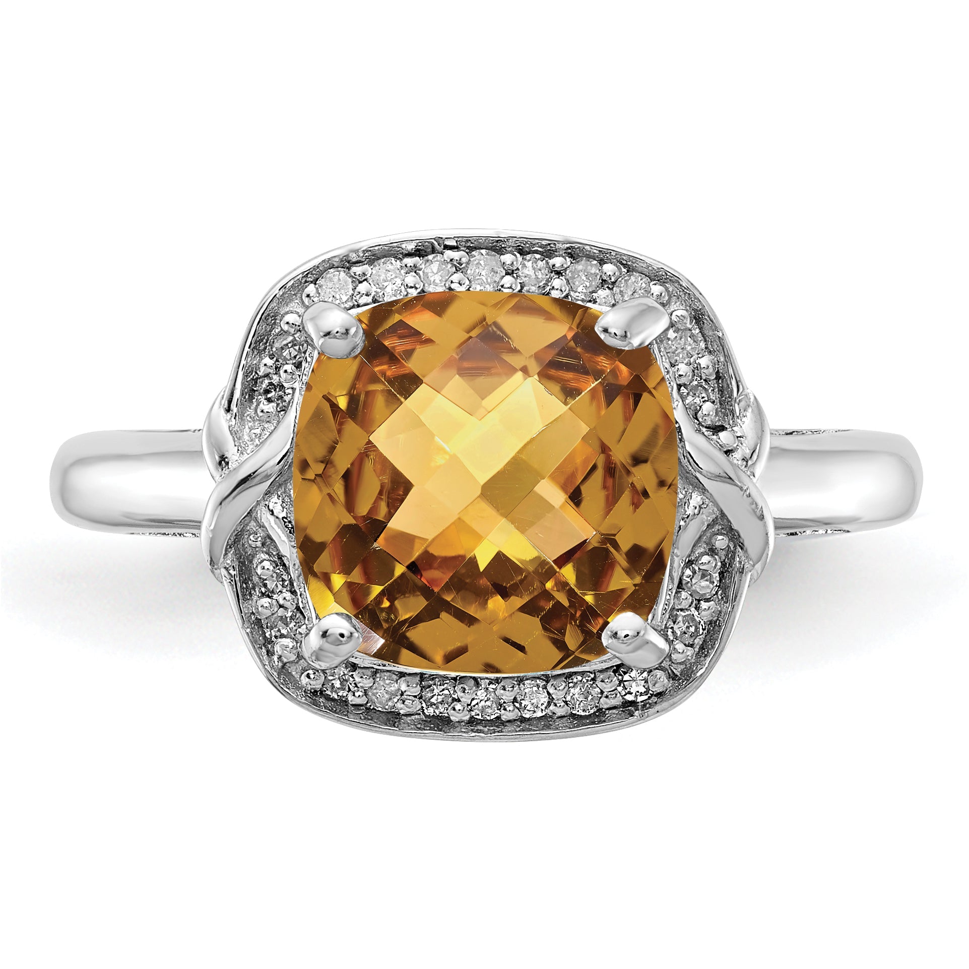 Sterlingsilber Rhodium Diamant & Karo Schliff Whiskey Quarz Ring