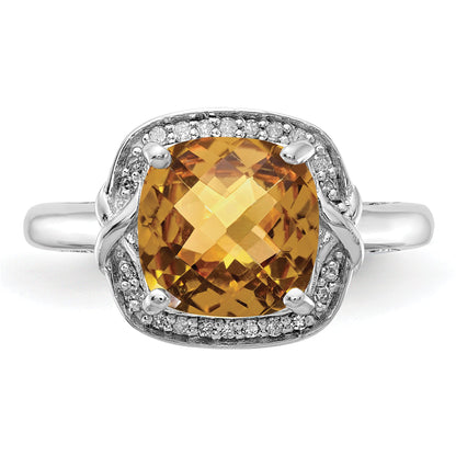 Sterlingsilber Rhodium Diamant & Karo Schliff Whiskey Quarz Ring