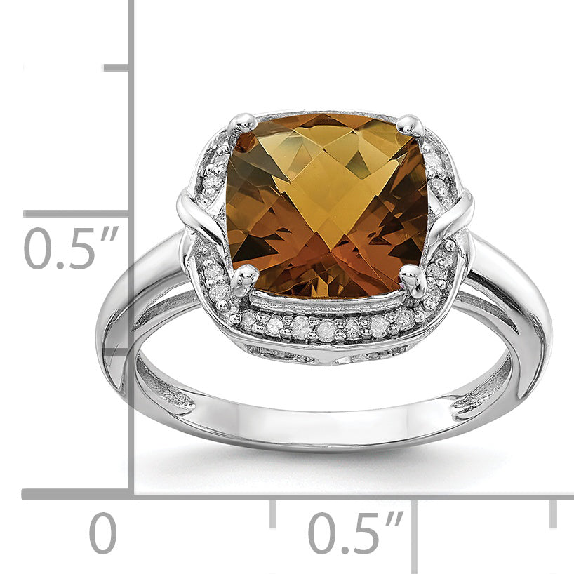 Sterlingsilber Rhodium Diamant & Karo Schliff Whiskey Quarz Ring
