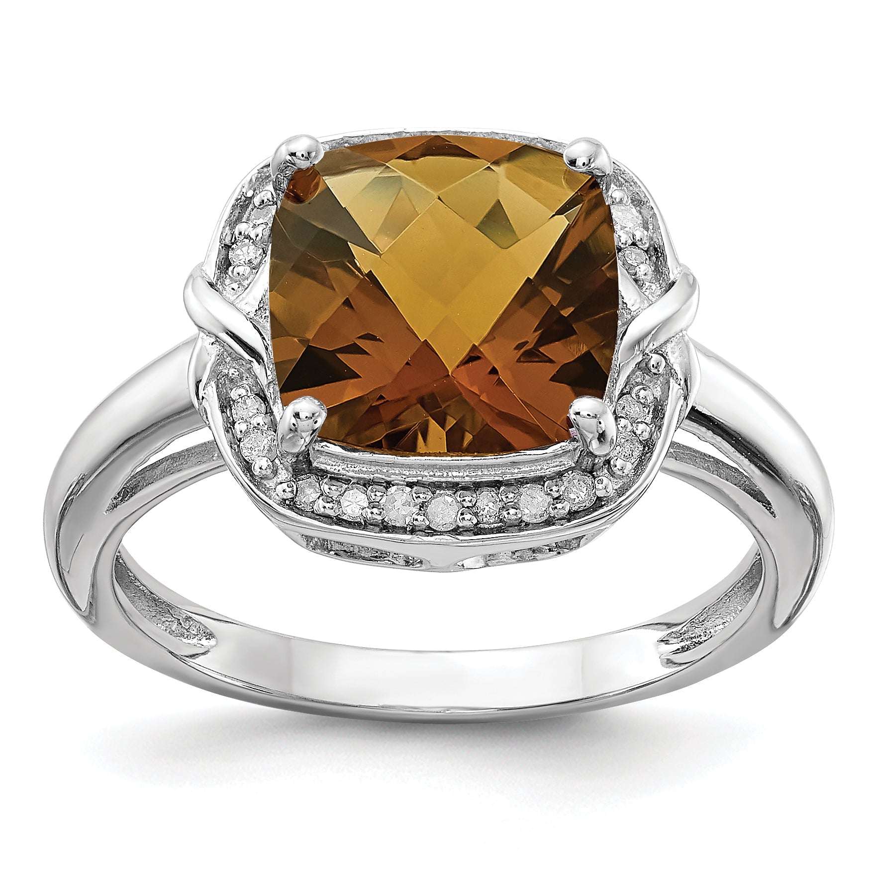 Sterlingsilber Rhodium Diamant & Karo Schliff Whiskey Quarz Ring