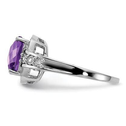 Sterlingsilber Rhodiniert Diamant & Karo Schliff Amethyst Ring
