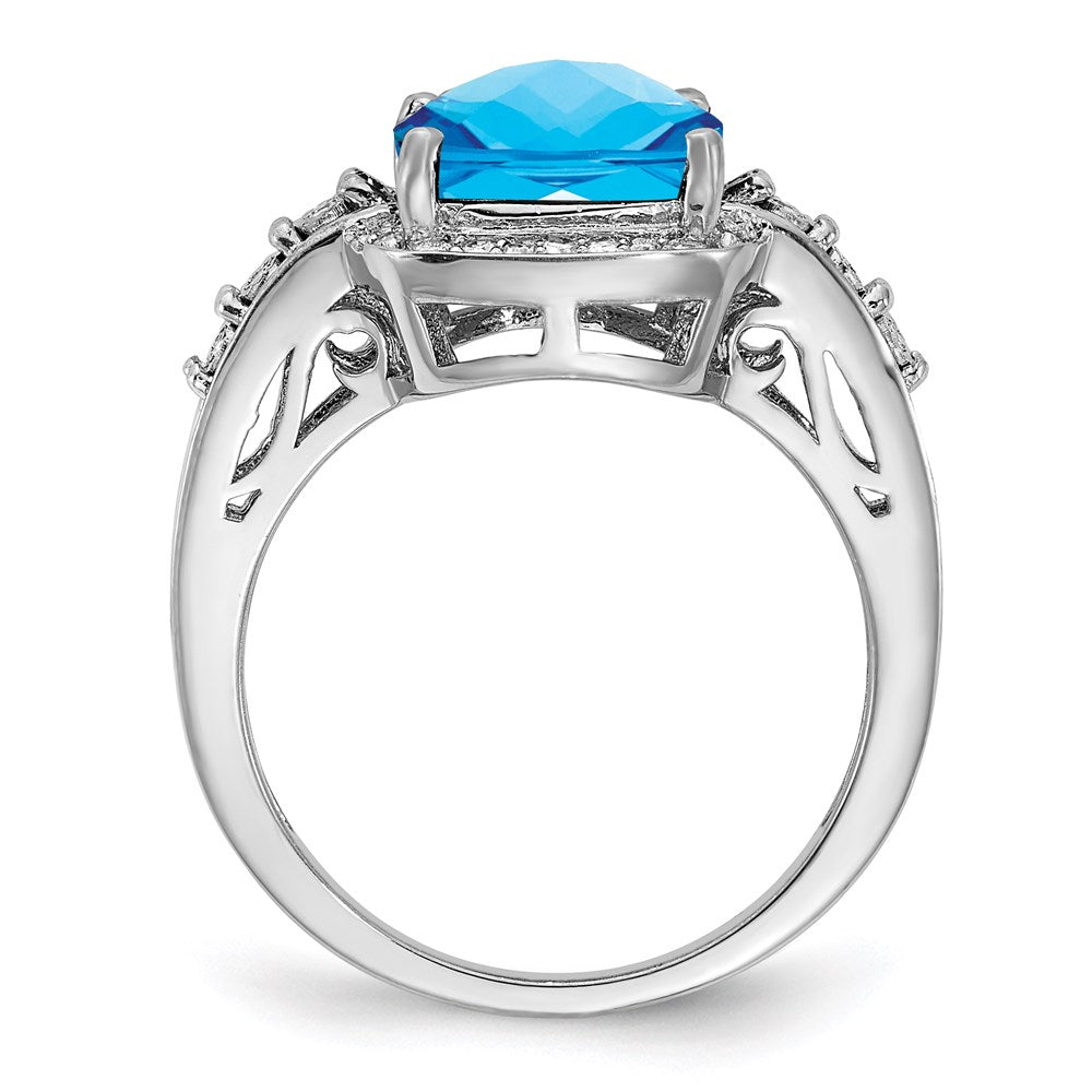 Sterlingsilber Rhodium Diamant & Karo Schliff Blautopas Ring (size 7 Nur)