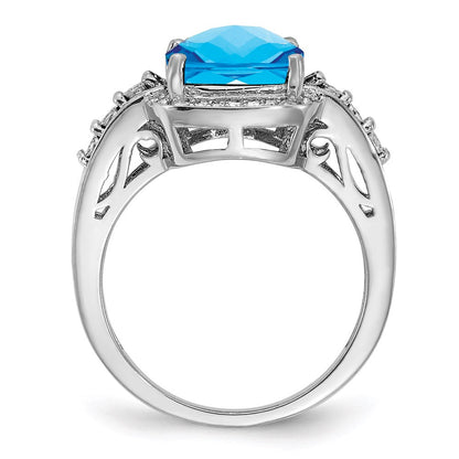 Sterlingsilber Rhodium Diamant & Karo Schliff Blautopas Ring (size 7 Nur)