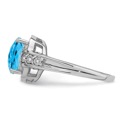 Sterlingsilber Rhodium Diamant & Karo Schliff Blautopas Ring (size 7 Nur)