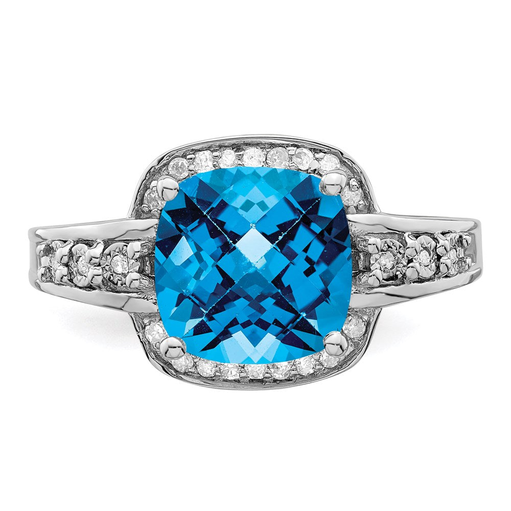 Sterlingsilber Rhodium Diamant & Karo Schliff Blautopas Ring (size 7 Nur)