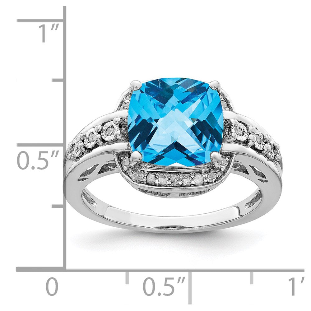 Sterlingsilber Rhodium Diamant & Karo Schliff Blautopas Ring (size 7 Nur)
