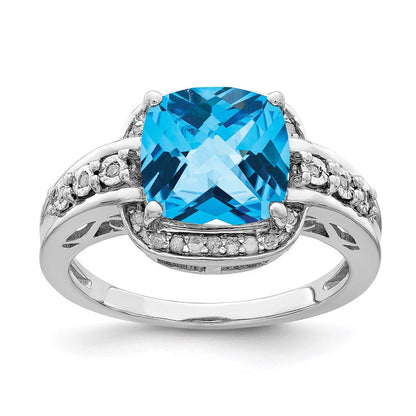 Sterlingsilber Rhodium Diamant & Karo Schliff Blautopas Ring (size 7 Nur)