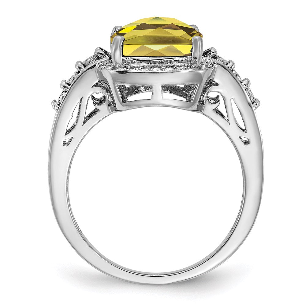 Sterlingsilber Rhodium Diamant & Karo Schliff Zitrone Quarz Ring (size 7 Nur)