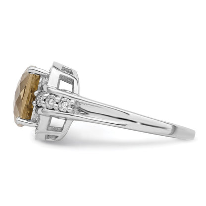 Sterlingsilber Rhodium Diamant & Karo Schliff Zitrone Quarz Ring (size 7 Nur)