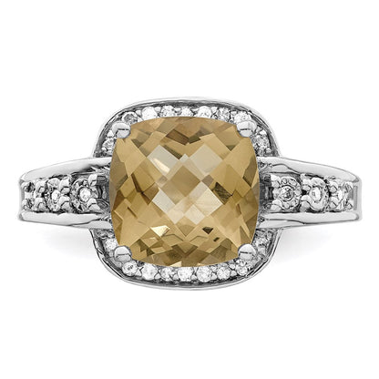 Sterlingsilber Rhodium Diamant & Karo Schliff Zitrone Quarz Ring (size 7 Nur)