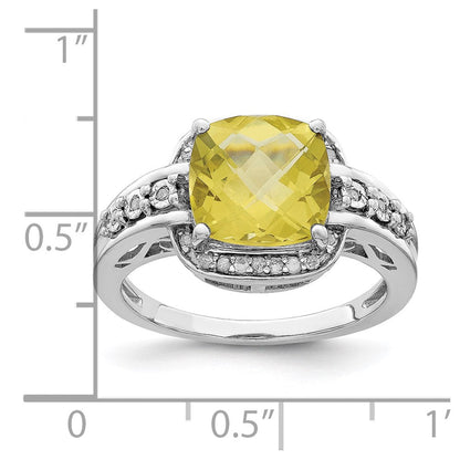 Sterlingsilber Rhodium Diamant & Karo Schliff Zitrone Quarz Ring (size 7 Nur)