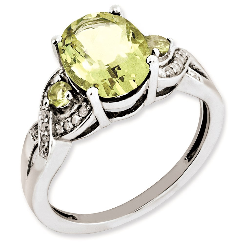 Sterlingsilber Rhodiniert Oval Diamant & Zitrone Quarz Ring (size 7 Nur)