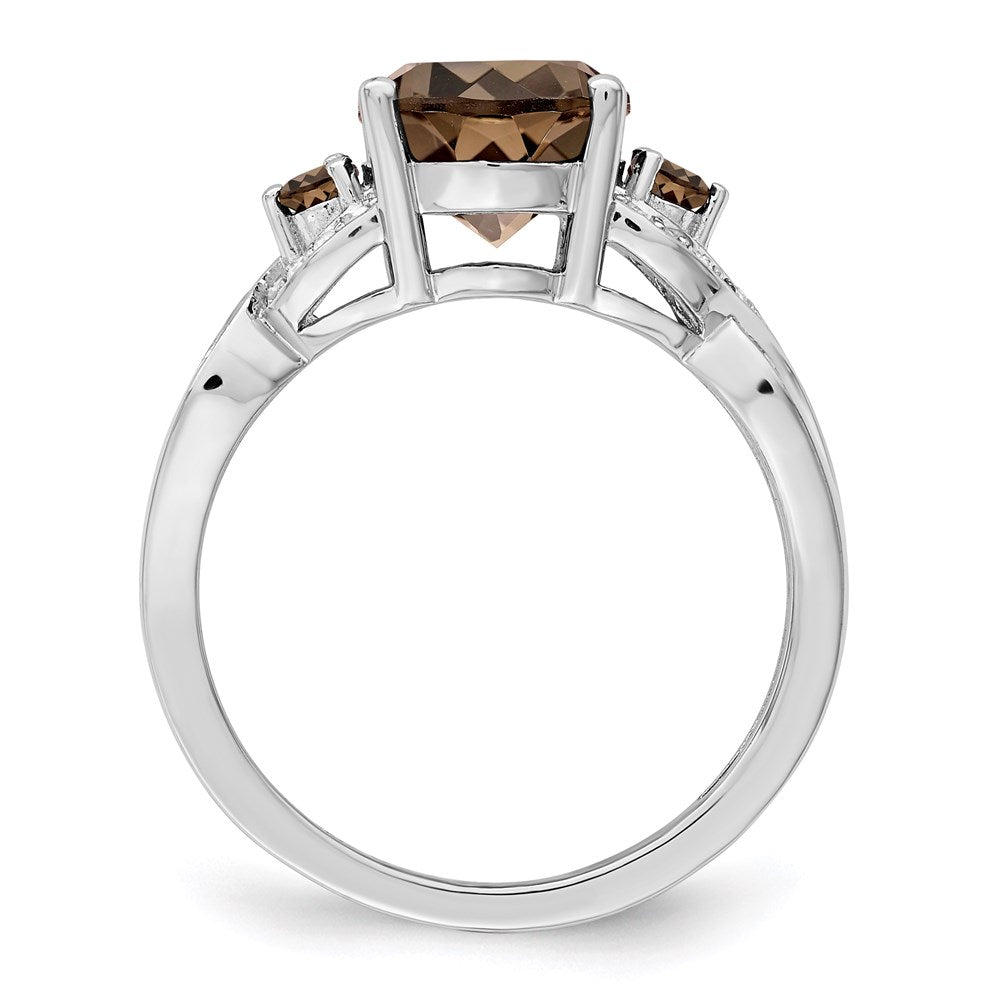 Sterlingsilber Rhodium Diamant & Rauch Quarz Ring