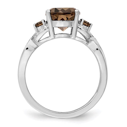 Sterlingsilber Rhodium Diamant & Rauch Quarz Ring