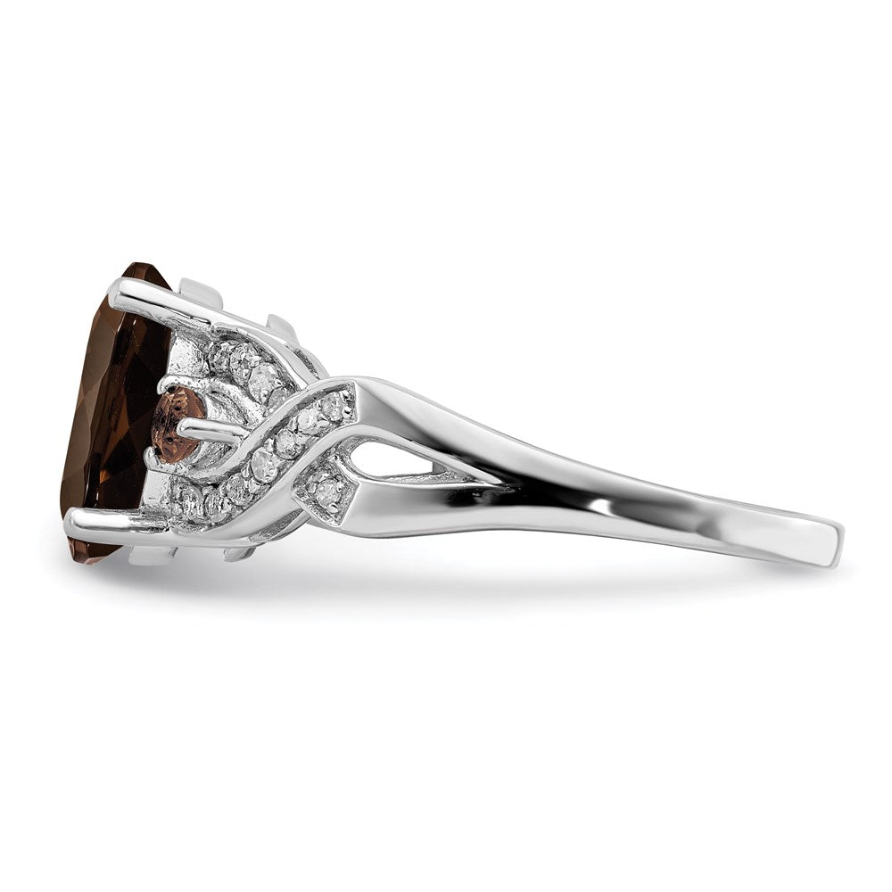 Sterlingsilber Rhodium Diamant & Rauch Quarz Ring