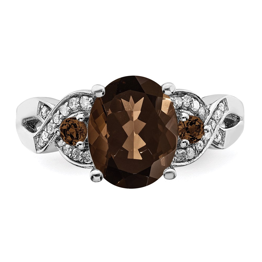 Sterlingsilber Rhodium Diamant & Rauch Quarz Ring