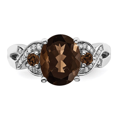 Sterlingsilber Rhodium Diamant & Rauch Quarz Ring