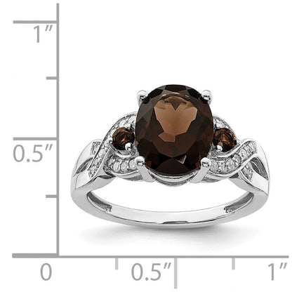 Sterlingsilber Rhodium Diamant & Rauch Quarz Ring