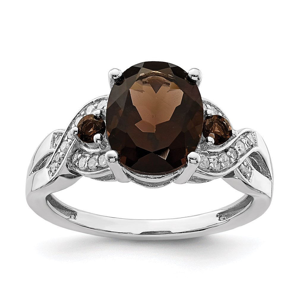 Sterlingsilber Rhodium Diamant & Rauch Quarz Ring