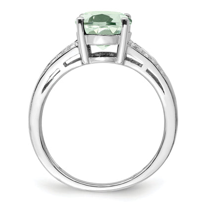 Sterlingsilber Rhodium Diamant & Grün Quarz Ring