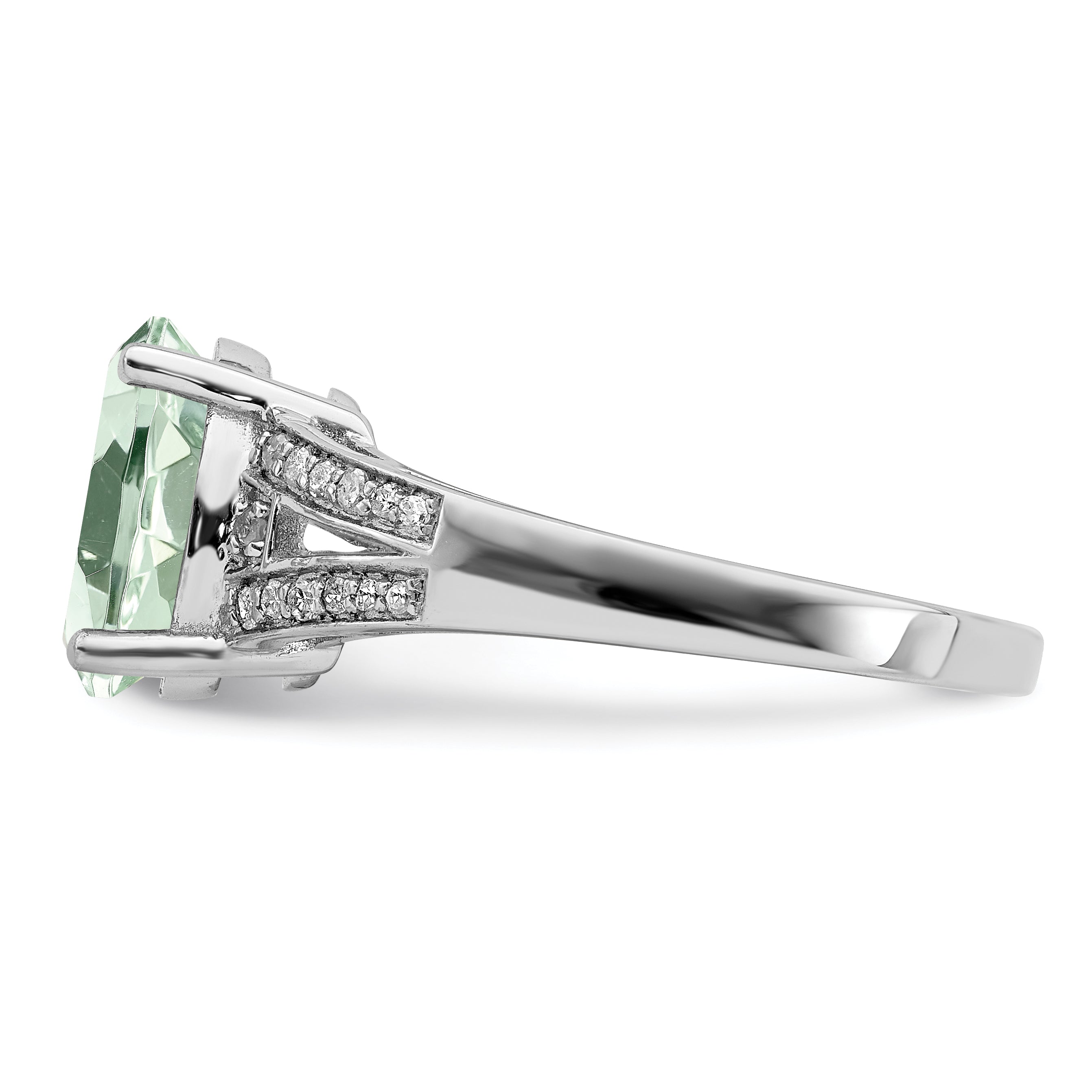 Sterlingsilber Rhodium Diamant & Grün Quarz Ring