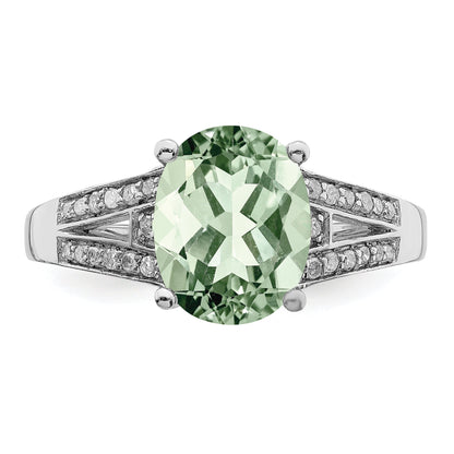 Sterlingsilber Rhodium Diamant & Grün Quarz Ring