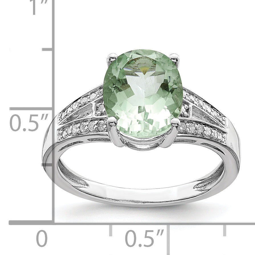 Sterlingsilber Rhodium Diamant & Grün Quarz Ring