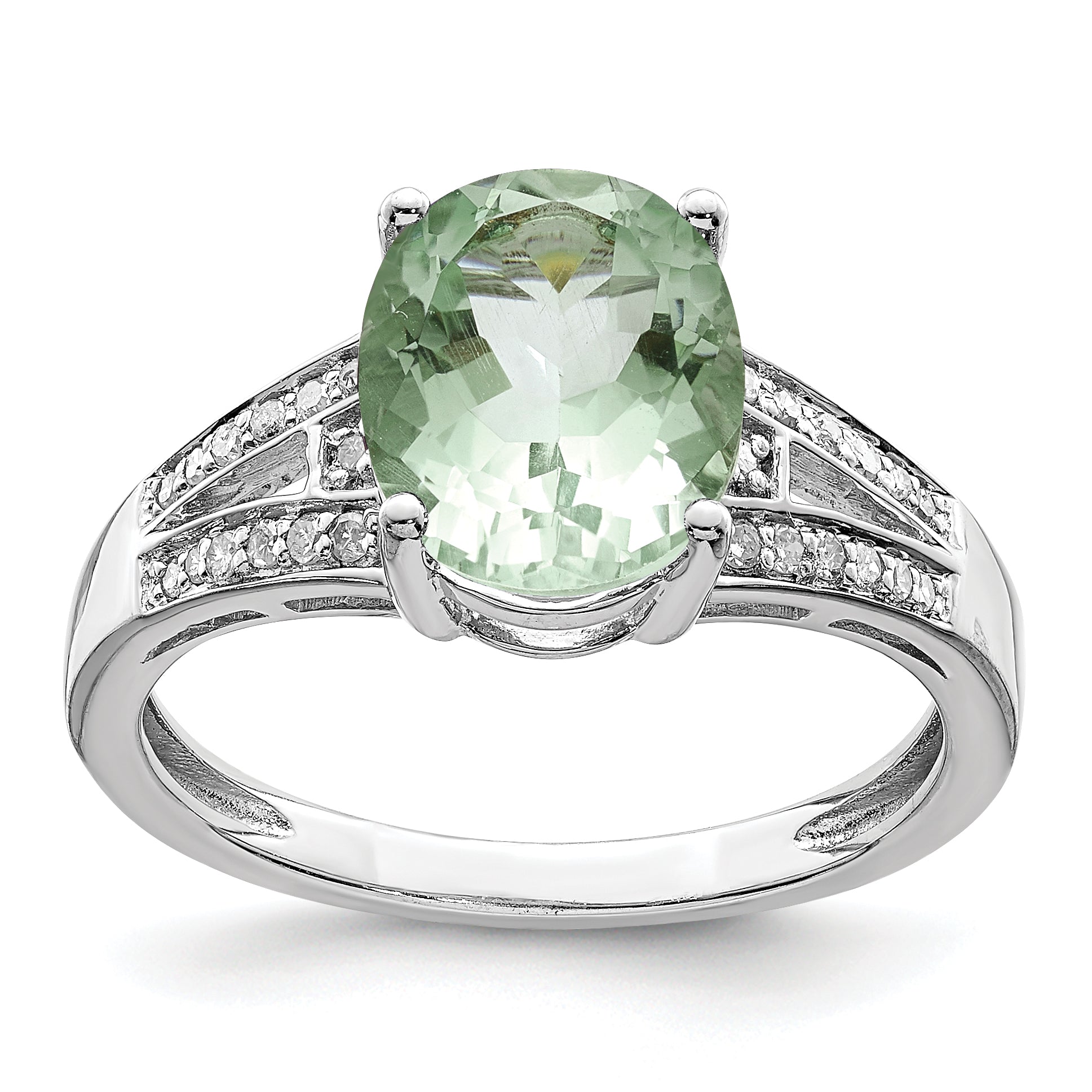 Sterlingsilber Rhodium Diamant & Grün Quarz Ring