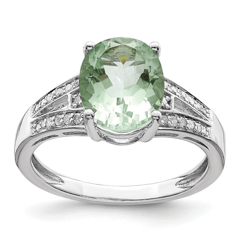 Sterlingsilber Rhodium Diamant & Grün Quarz Ring