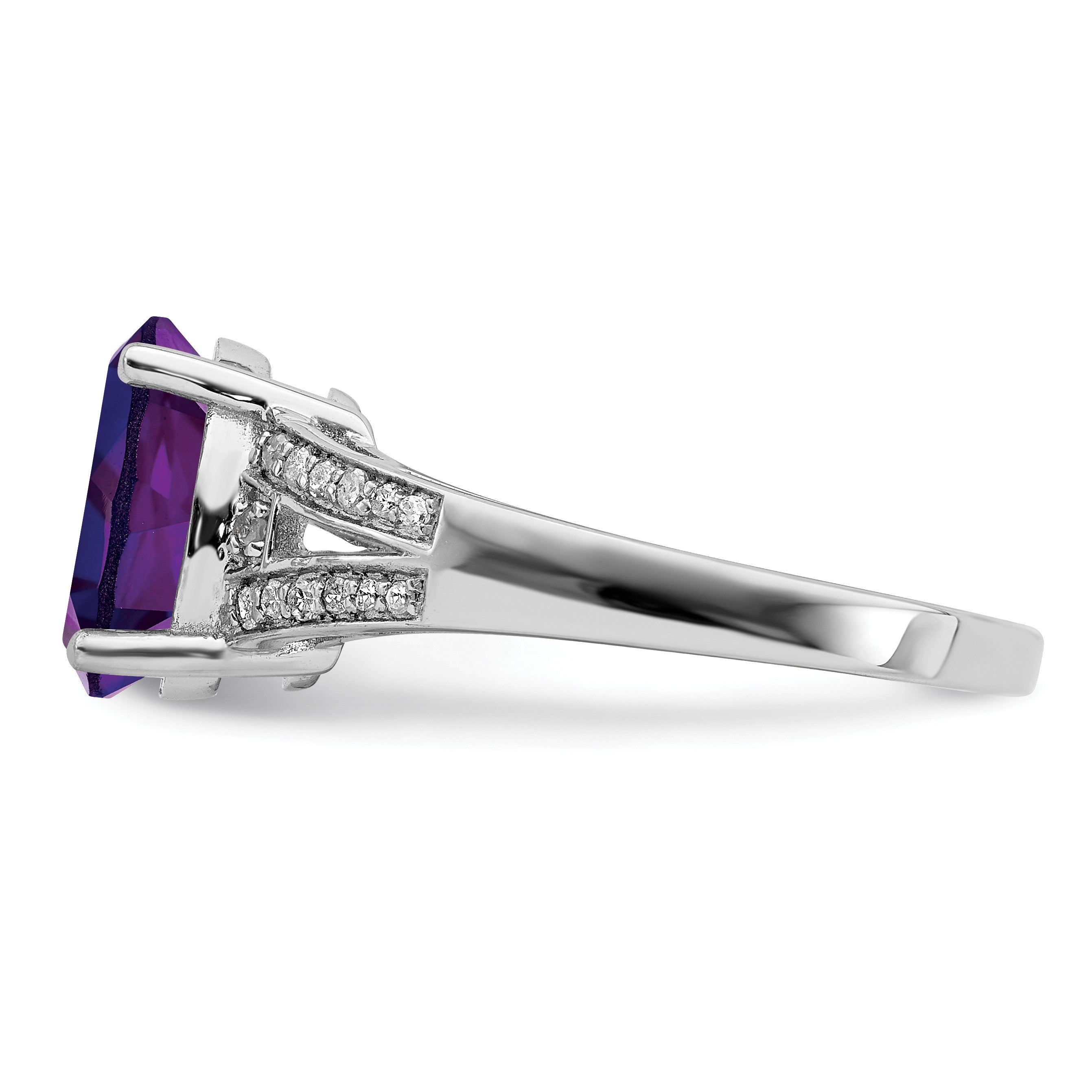 Sterlingsilber Rhodiniert Diamant & Amethyst Ring