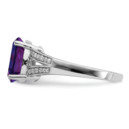 Sterlingsilber Rhodiniert Diamant & Amethyst Ring
