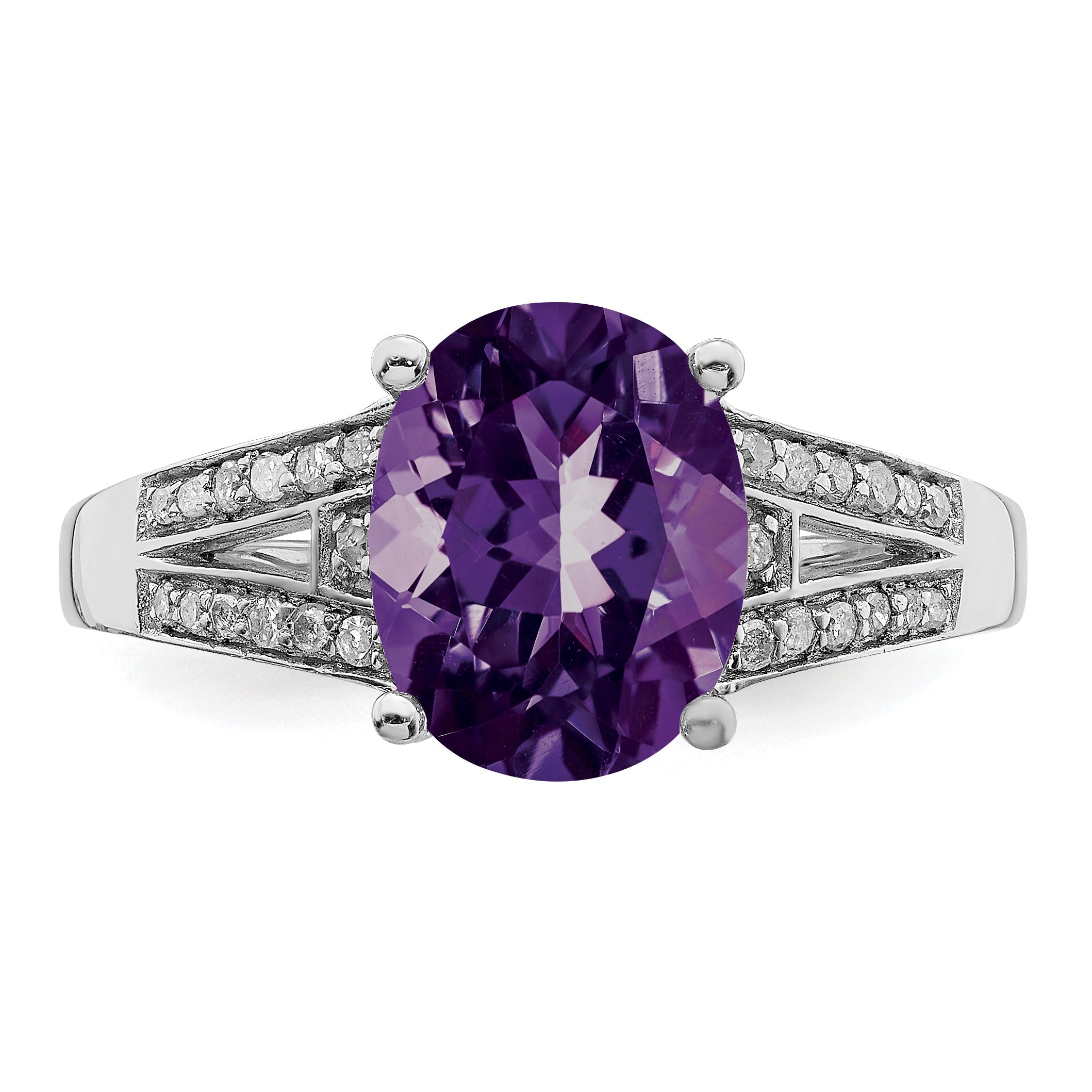 Sterlingsilber Rhodiniert Diamant & Amethyst Ring