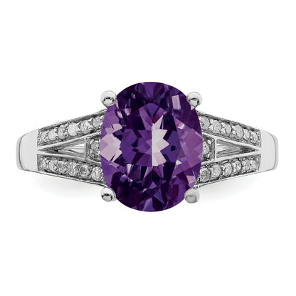 Sterlingsilber Rhodiniert Diamant & Amethyst Ring