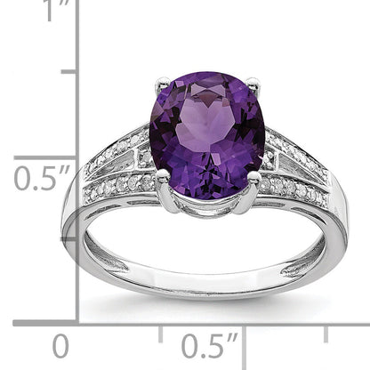 Sterlingsilber Rhodiniert Diamant & Amethyst Ring