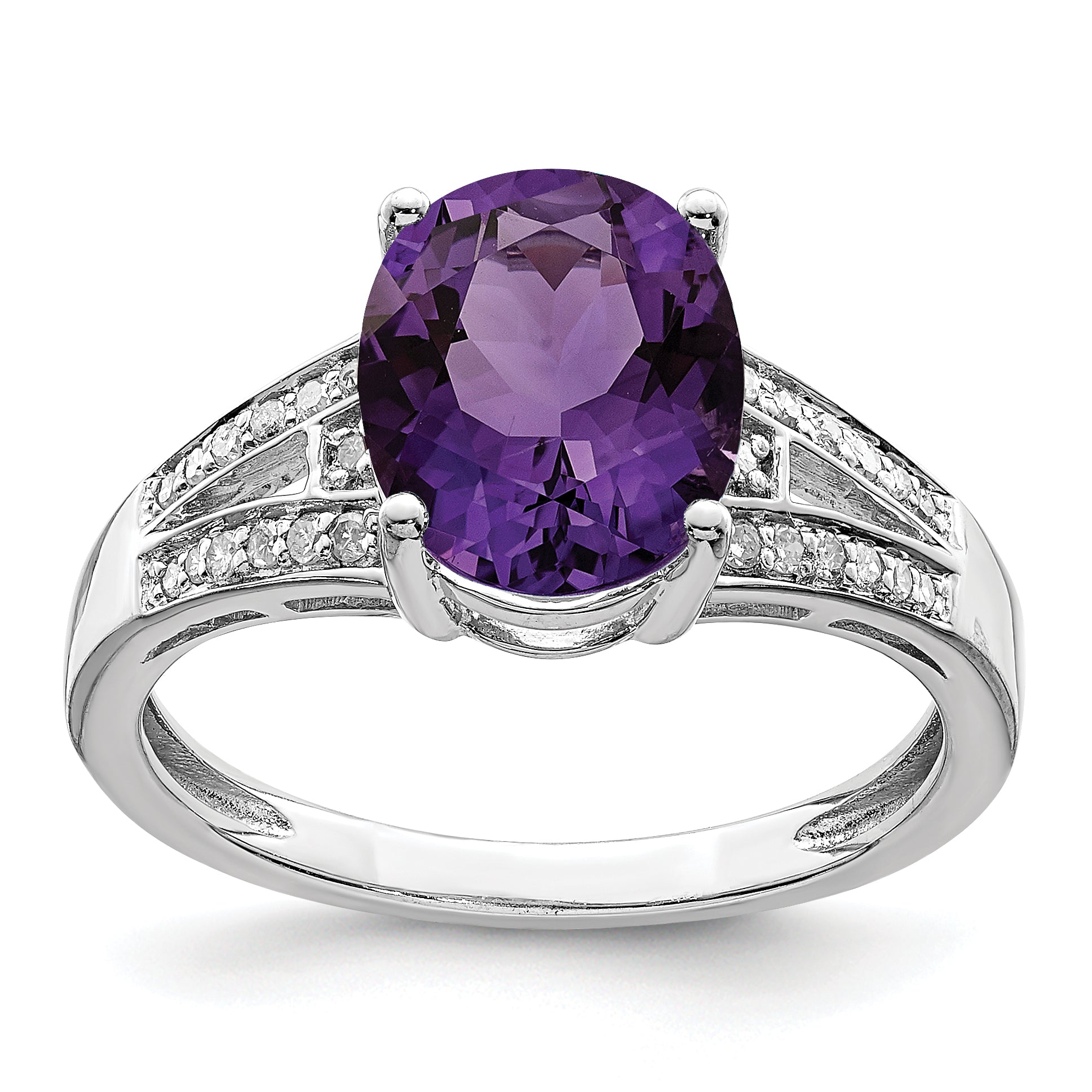 Sterlingsilber Rhodiniert Diamant & Amethyst Ring