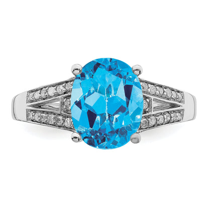 Sterlingsilber Rhodium Diamant & Blautopas Ring