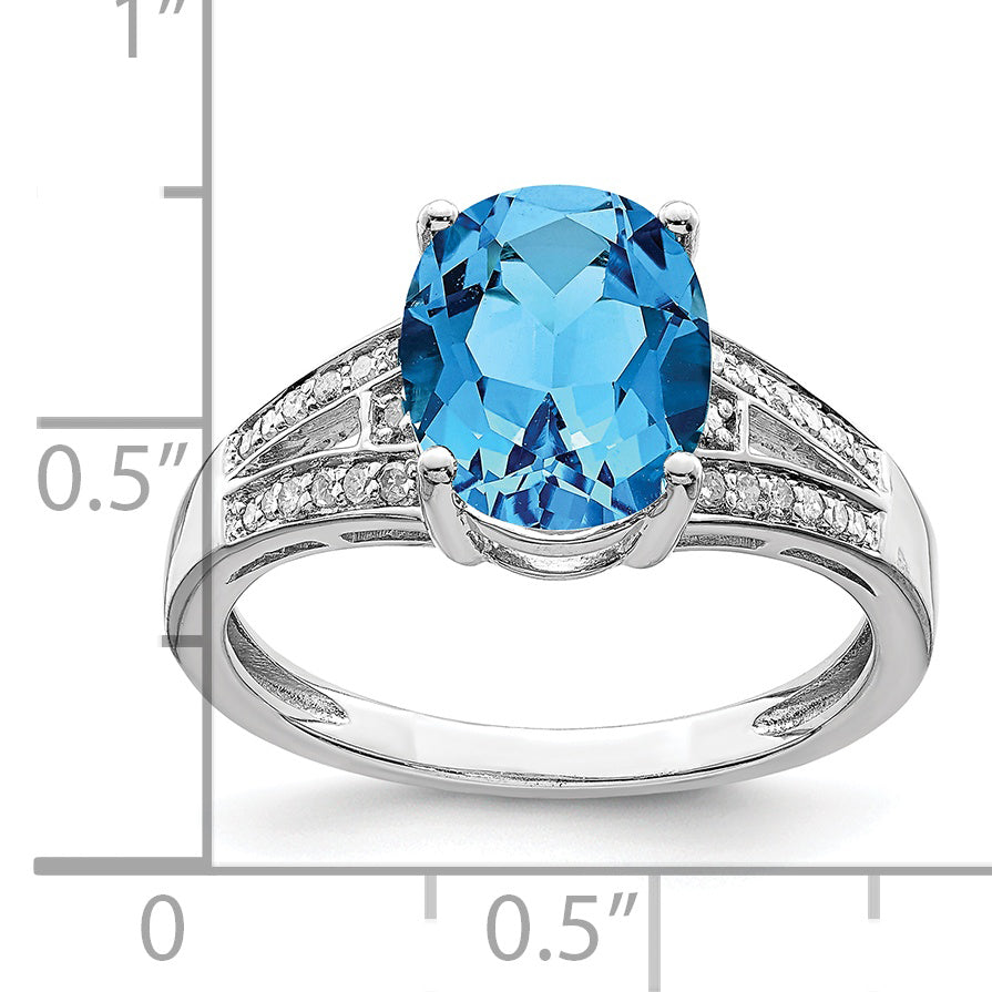 Sterlingsilber Rhodium Diamant & Blautopas Ring