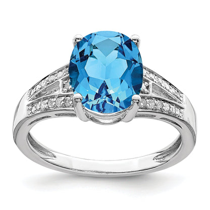 Sterlingsilber Rhodium Diamant & Blautopas Ring