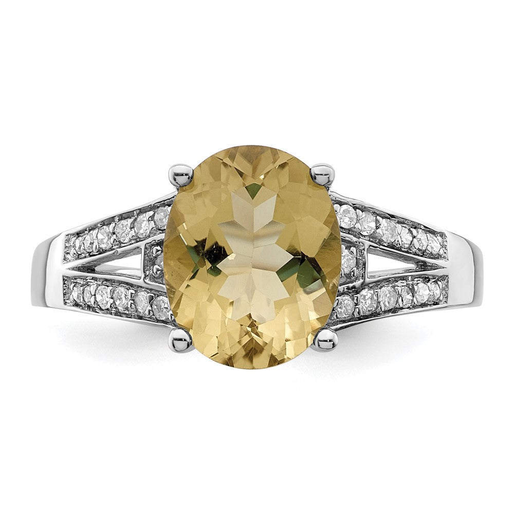 Sterlingsilber Rhodium Diamant & Zitrone Quarz Ring