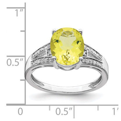 Sterlingsilber Rhodium Diamant & Zitrone Quarz Ring