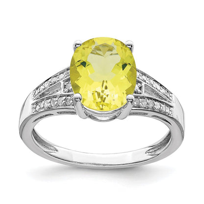Sterlingsilber Rhodium Diamant & Zitrone Quarz Ring