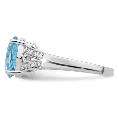 Sterlingsilber Rhodium Diamant & Himmel Blautopas Ring