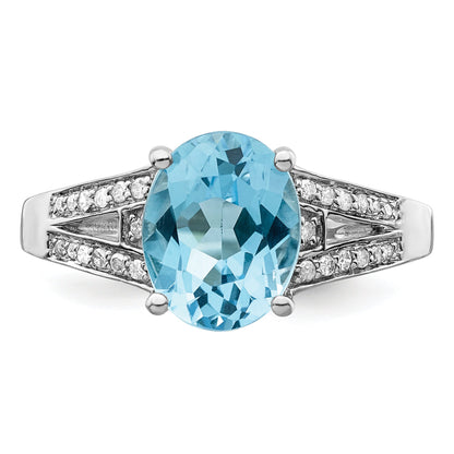 Sterlingsilber Rhodium Diamant & Himmel Blautopas Ring