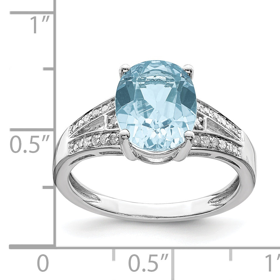 Sterlingsilber Rhodium Diamant & Himmel Blautopas Ring