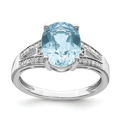 Sterlingsilber Rhodium Diamant & Himmel Blautopas Ring