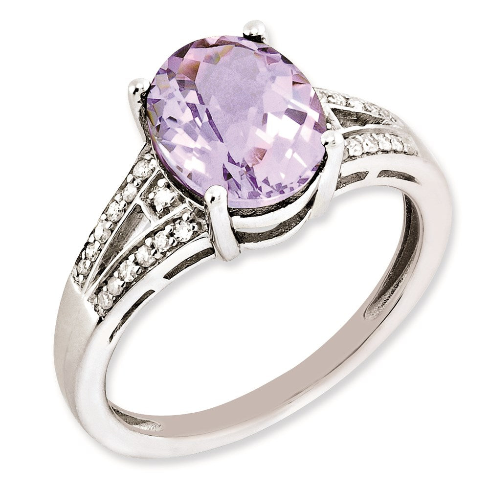 Sterlingsilber Rhodiniert Diamant & Rosa Quarz Ring