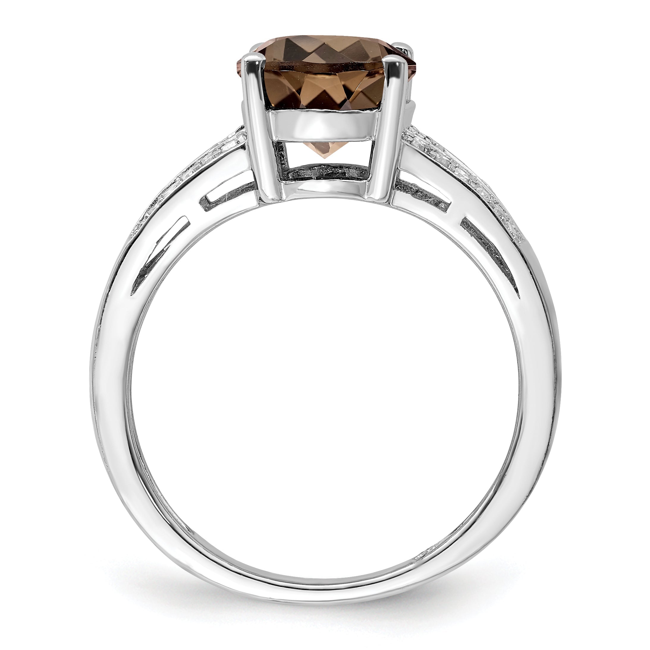 Sterlingsilber Rhodium Diamant & Rauch Quarz Ring