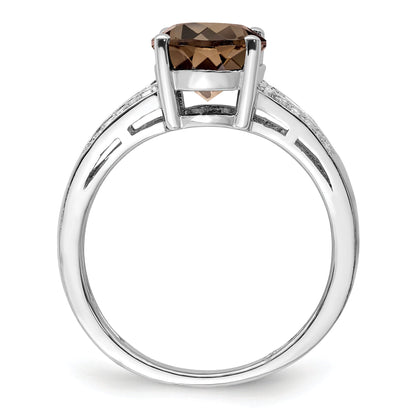 Sterlingsilber Rhodium Diamant & Rauch Quarz Ring